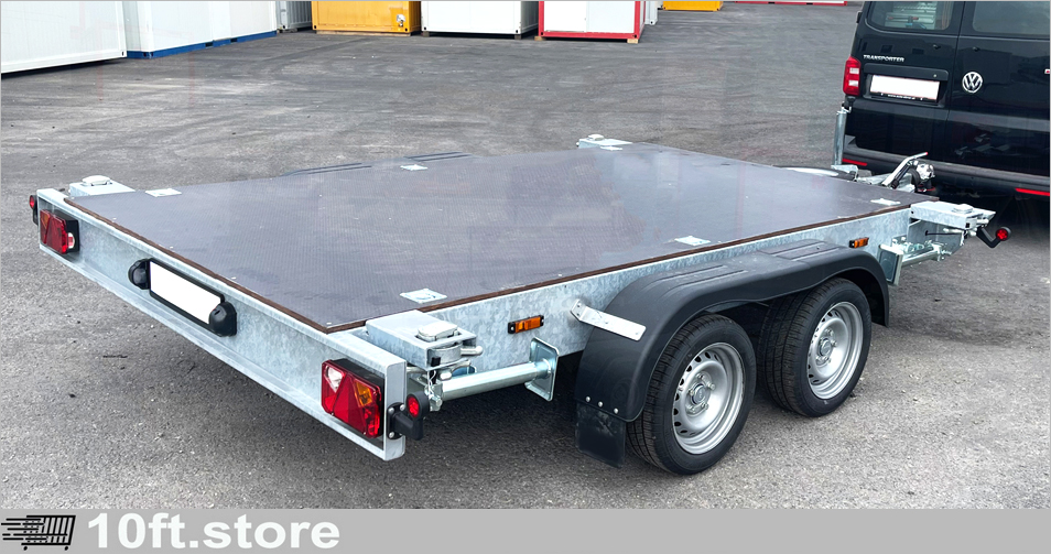 10ft Containeranhänger mit Bodenplatte – kompakter Plattformanhänger für Lagercontainer und flexible Transporte