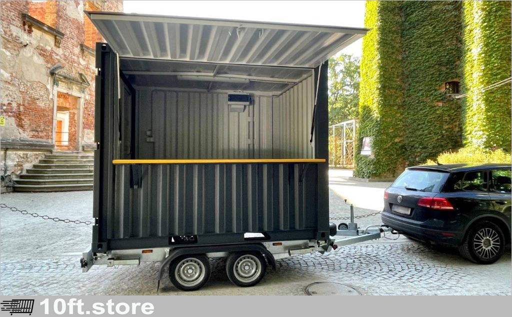 10ft Verkaufscontainer auf Anhänger – mobiler Verkaufsstand für Events und Gastronomie