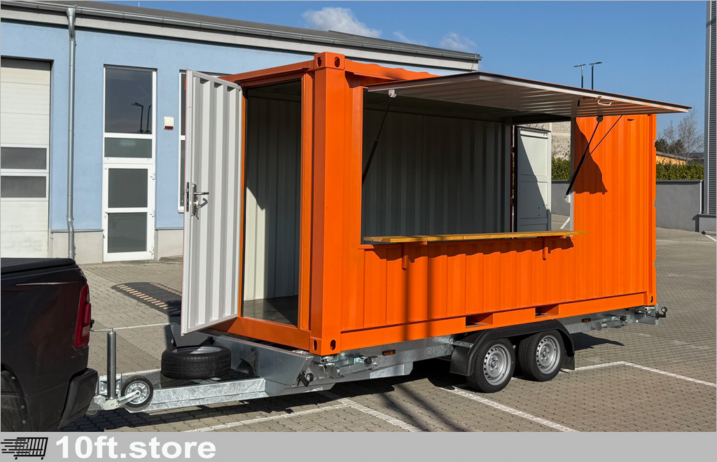 15ft Barcontainer auf Anhänger – mobiler Verkaufscontainer für Events und Gastronomie