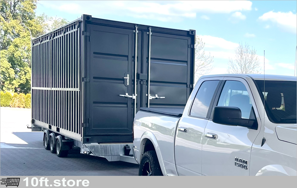 15ft Verkaufscontainer auf Anhänger in Anthrazit (RAL 7016) – mobiler Verkaufsstand für Events und Gastronomie