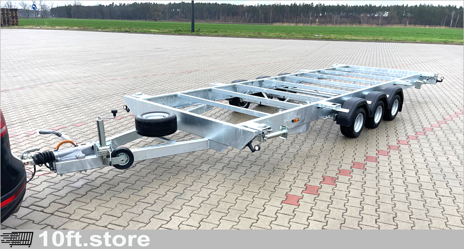 20ft Containeranhänger 3-Achsen verzinkt – robuster Plattformanhänger für Bürocontainer und schwere Lasten