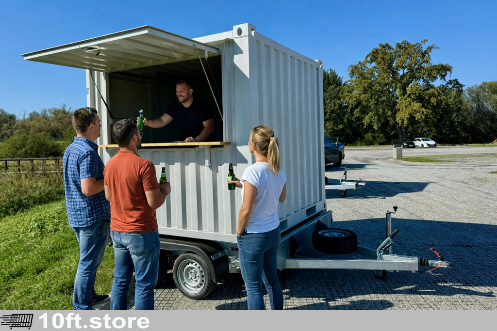 8ft Barcontainer auf Anhänger – mobiler Verkaufscontainer für Events und Gastronomie