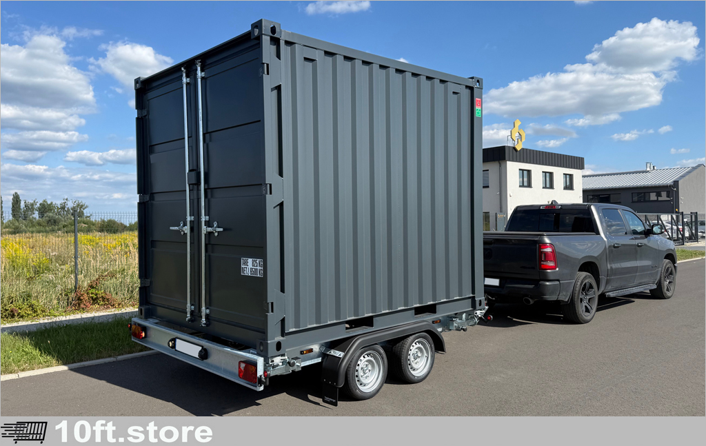 Mobiler Lagercontainer auf Anhänger in Anthrazit RAL 7016 – flexible Lagerlösung für Baustelle und Gewerbe