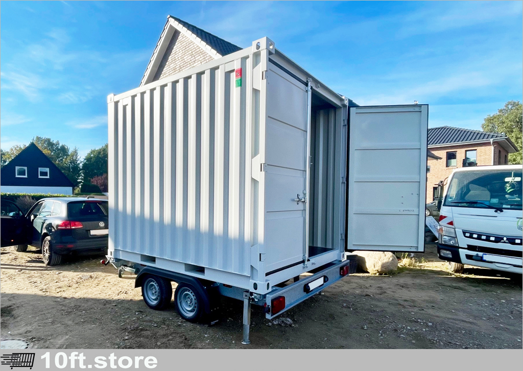Mobiler Lagercontainer auf Anhänger für Baustelle – flexible Lagerlösung für Bau und Handwerk