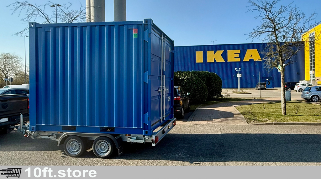 Mobiler Lagercontainer auf Anhänger für IKEA – flexible Lagerlösung für Logistik und Baustelle